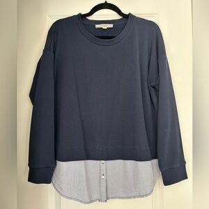 LOFT navy mixed media top